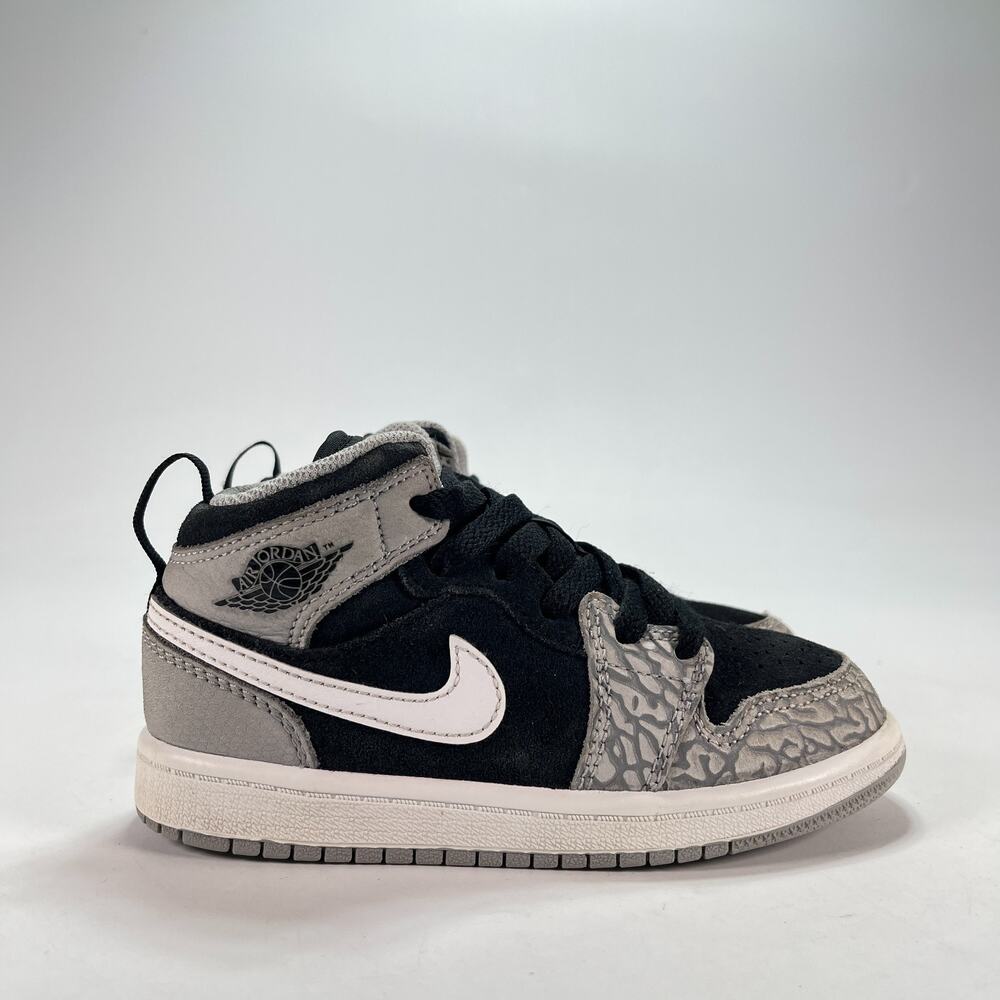 Air Jordan 1 Mid SE Elephant Toe Black Grey Sneakers DM6215-016 Kids Size 11C